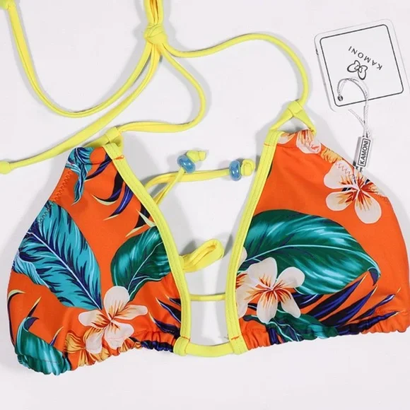 KAMONI TROPICAL PRINT TRIANGLE TOP NWT SIZE S - Picture 7 of 7